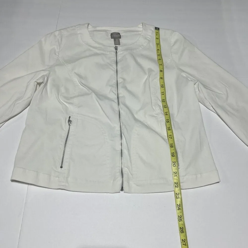 Chico's Women's Size 2 Zip Up Jacket White Lightweight Rayon Blend
